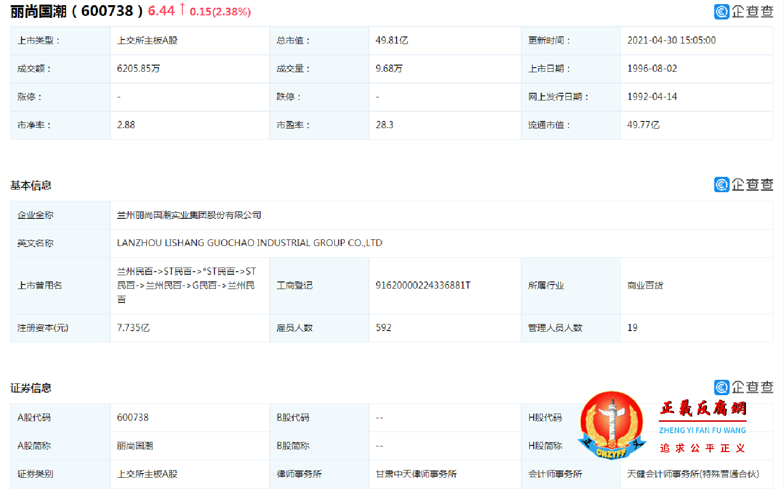 兰州丽尚国潮实业集团股份有限公司基本信息、证券信息.png 兰州丽尚国潮实业集团股份有限公司基本信息、证券信息.png